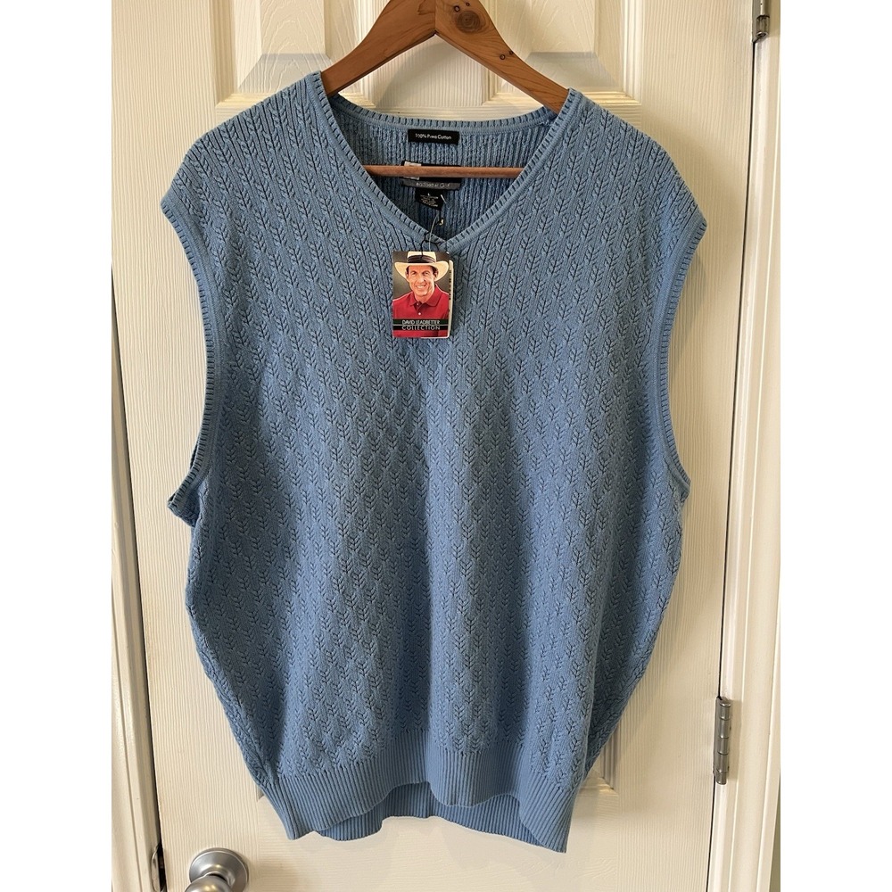 NWT Jos A Bank Ledbetter Golf Sweater Vest Mens L‎ Blue V-Neck Pima Cotton Knit